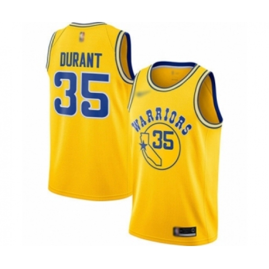 Men's Golden State Warriors #35 Kevin Durant Authentic Gold Hardwood Classics Basketball Jersey - Ujersey