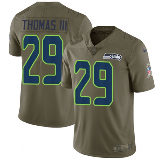 Youth Nike Seattle Seahawks #29 Earl Thomas III Limited Olive 2017 Salute to Service NFL Jersey - Ujersey