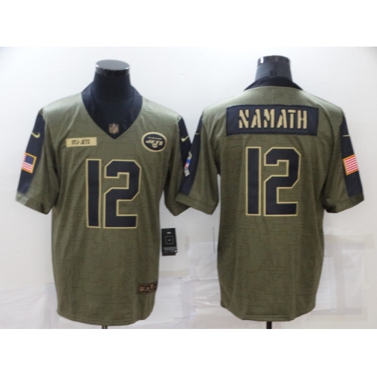 Men's New York Jets #12 Joe Namath Nike Olive 2021 Salute To Service Limited Player Jersey - Ujersey