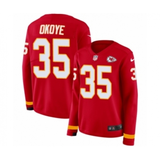 Women's Nike Kansas City Chiefs #35 Christian Okoye Limited Red Therma Long Sleeve NFL Jersey - Ujersey