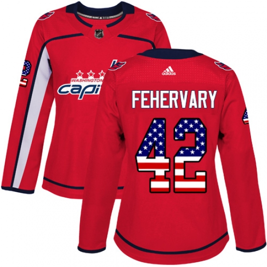 Women's Adidas Washington Capitals #42 Martin Fehervary Authentic Red USA Flag Fashion NHL Jersey - Ujersey