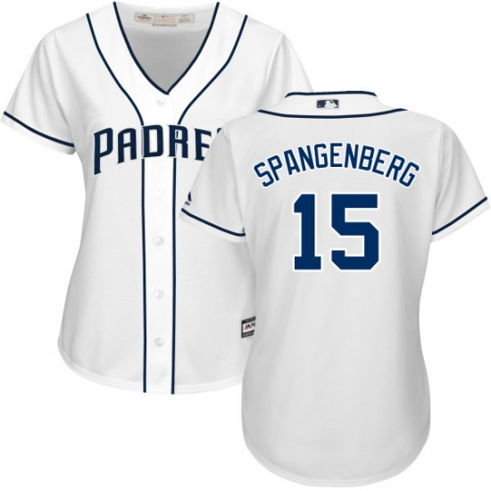 Women's Majestic San Diego Padres #15 Cory Spangenberg Authentic White Home Cool Base MLB Jersey - Ujersey