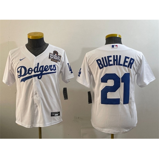 Women's Los Angeles Dodgers #21 Walker Buehler White 2024 World Series Cool Base Stitched Baseball Jersey(Run Small) - Ujersey