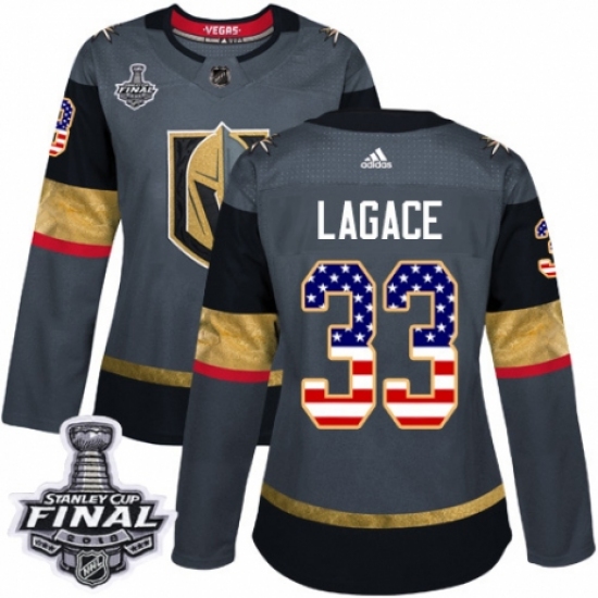Women's Adidas Vegas Golden Knights #33 Maxime Lagace Authentic Gray USA Flag Fashion 2018 Stanley Cup Final NHL Jersey - Ujersey