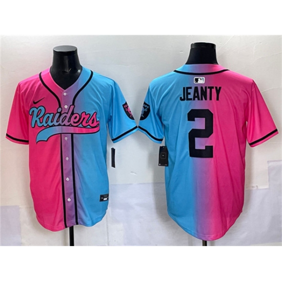 Men's Las Vegas Raiders #2 Ashton Jeanty Pink Blue Limited Stitched Baseball Jersey