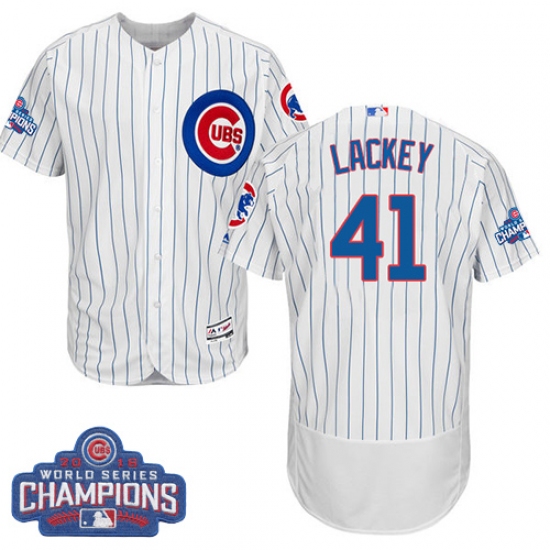 Men's Majestic Chicago Cubs #41 John Lackey White 2016 World Series Champions Flexbase Authentic Collection MLB Jersey - Ujersey