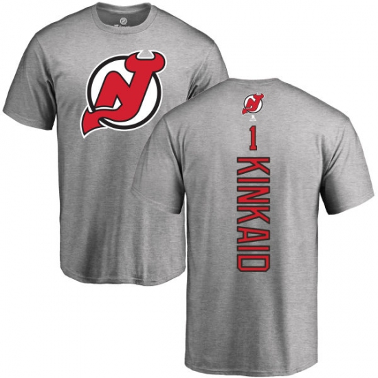 NHL Adidas New Jersey Devils #1 Keith Kinkaid Ash Backer T-Shirt - ujerseystore