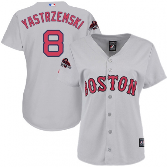 Women's Majestic Boston Red Sox #8 Carl Yastrzemski Authentic Grey Road 2018 World Series Champions MLB Jersey - Ujersey