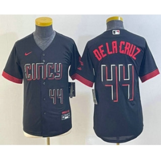 Youth Cincinnati Reds #44 Elly De La Cruz Number Black 2023 City Connect Cool Base Stitched Jersey - Ujersey