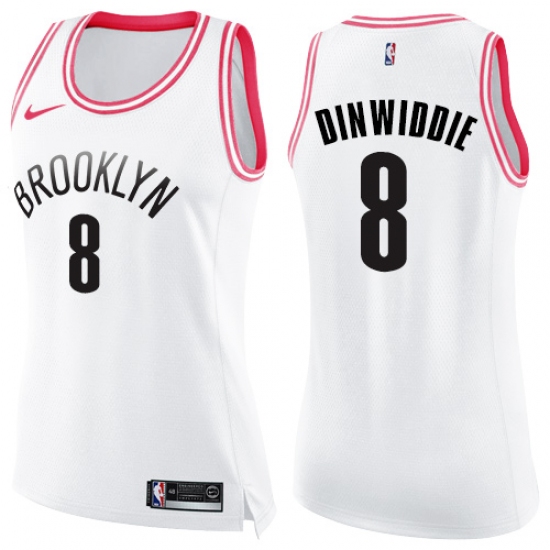 Women's Nike Brooklyn Nets #8 Spencer Dinwiddie Swingman White Pink Fashion NBA Jersey - Ujersey