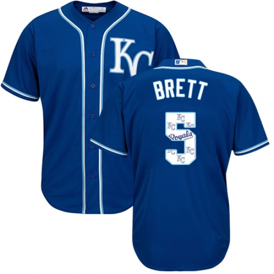 Men's Majestic Kansas City Royals #5 George Brett Authentic Blue Team Logo Fashion Cool Base MLB Jersey - Ujersey