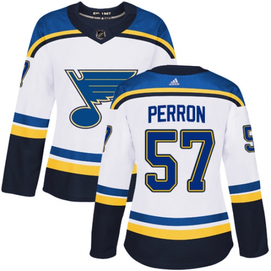 Women's Adidas St. Louis Blues #57 David Perron Authentic White Away NHL Jersey - Ujersey