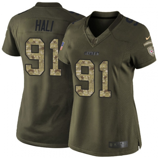 Women's Nike Kansas City Chiefs #91 Tamba Hali Elite Green Salute to Service NFL Jersey - Ujersey