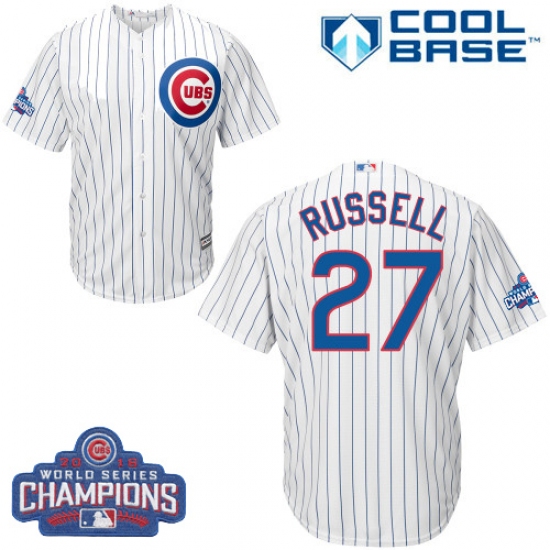 Youth Majestic Chicago Cubs #27 Addison Russell Authentic White Home 2016 World Series Champions Cool Base MLB Jersey - Ujersey