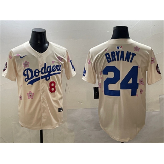 Men's Los Angeles Dodgers Front #8 Back #24 Kobe Bryant Cream 2025 Tokyo Series Limited Stitched Baseball Jersey - Ujersey