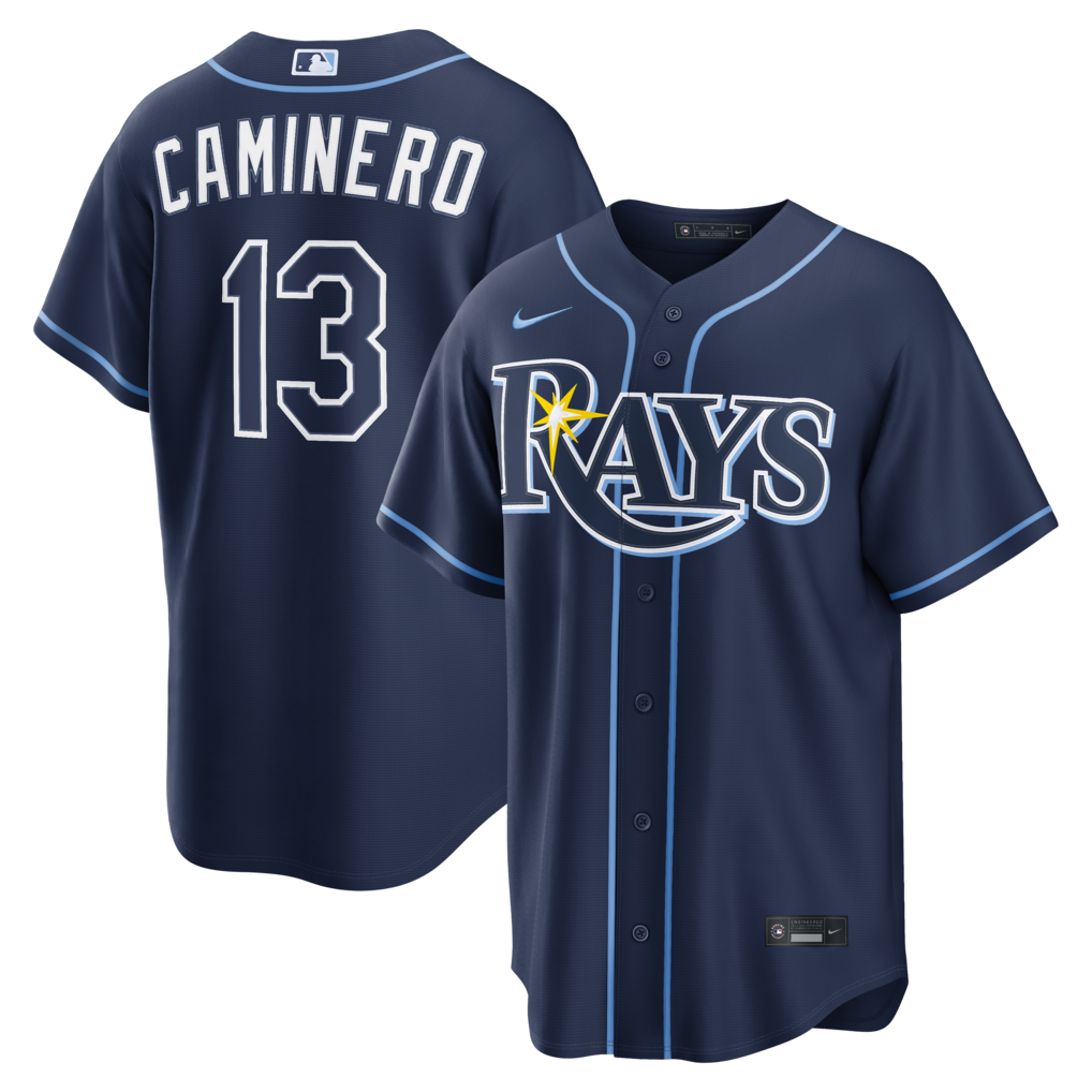 Men's Tampa Bay Rays Junior Caminero Nike Navy Road Replica Jersey