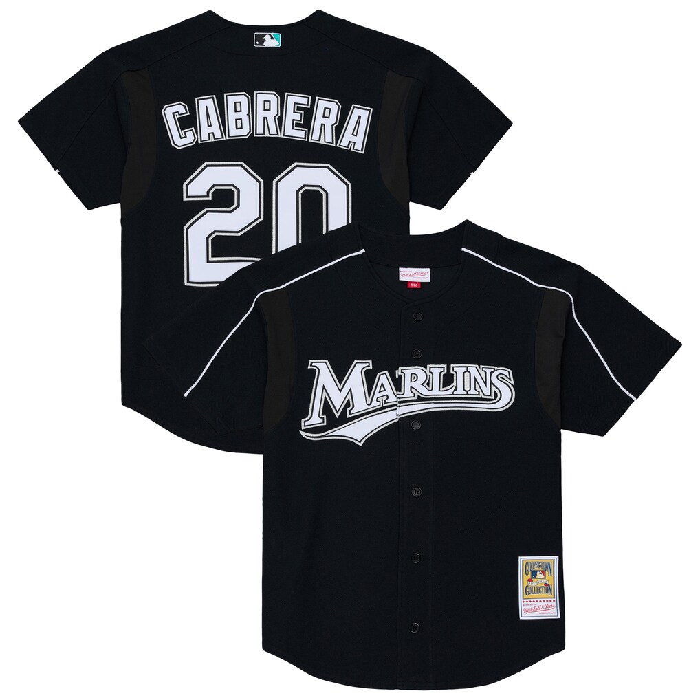 Men's Florida Marlins Miguel Cabrera Mitchell & Ness Black 2003 Cooperstown Mesh Batting Practice Button-Up Jersey - Ujersey