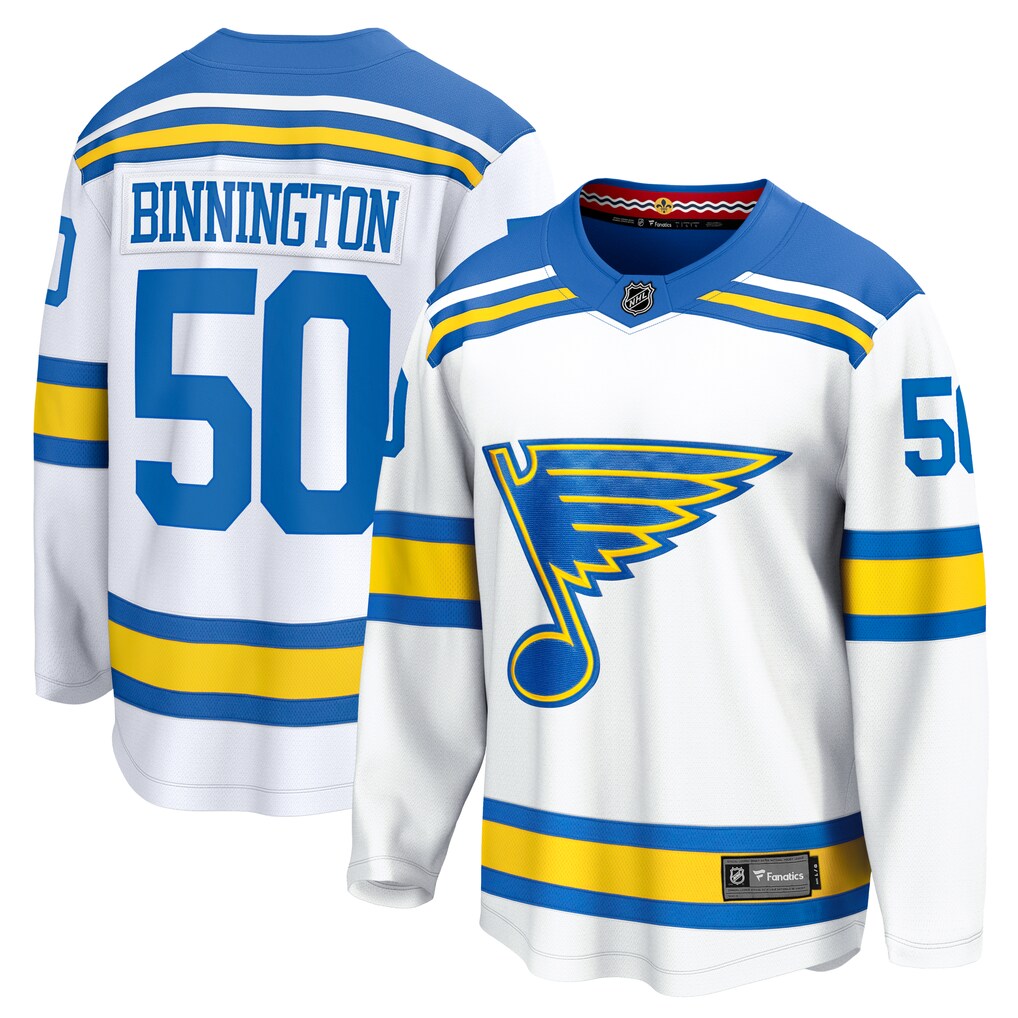 Men's St. Louis Blues Jordan Binnington Fanatics White Away Breakaway Player Jersey - SUjersey01