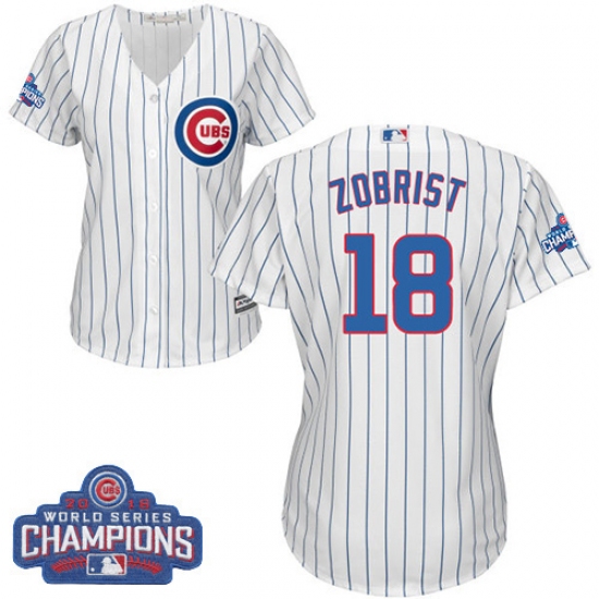 Women's Majestic Chicago Cubs #18 Ben Zobrist Authentic White Home 2016 World Series Champions Cool Base MLB Jersey - Ujersey