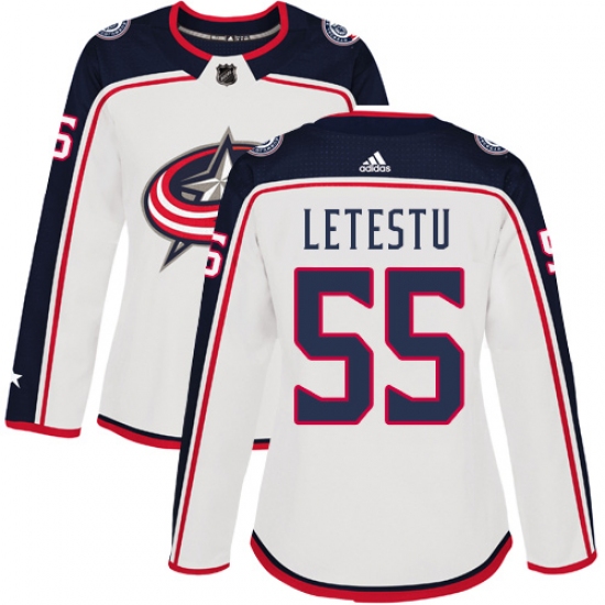 Women's Adidas Columbus Blue Jackets #55 Mark Letestu Authentic White Away NHL Jersey - Ujersey