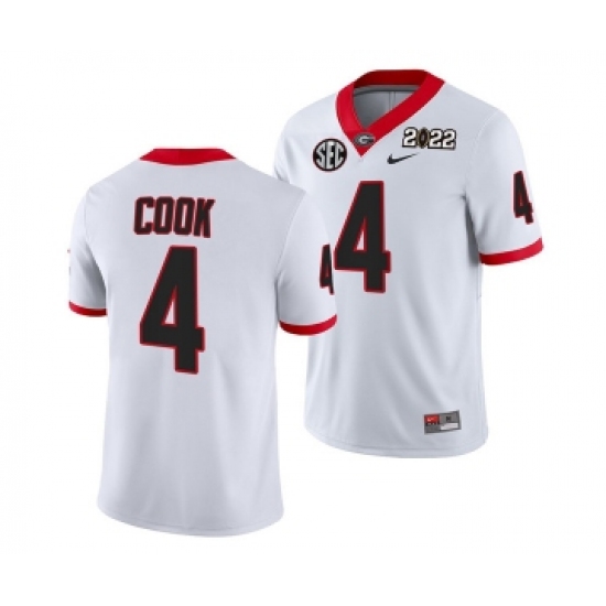 Men’s Georgia Bulldogs #4 James Cook 2022 Patch White College Football Stitched Jersey - Ujersey