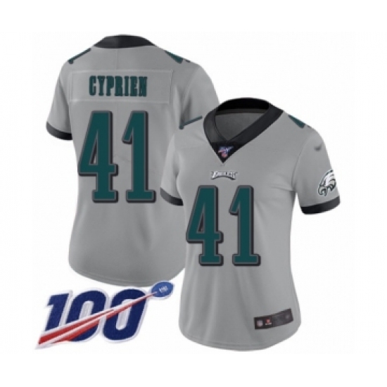 Women's Philadelphia Eagles #41 Johnathan Cyprien Limited Silver Inverted Legend 100th Season Football Jersey - Ujersey