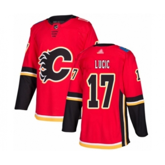 Men's Calgary Flames #17 Milan Lucic Authentic Red Home Hockey Jersey - Ujersey