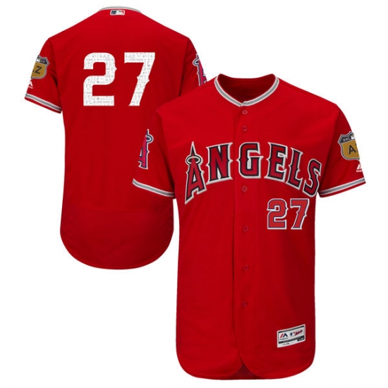 Men's Majestic Los Angeles Angels of Anaheim #27 Mike Trout Scarlet 2017 Spring Training Authentic Collection Flex Base MLB Jersey - Ujersey