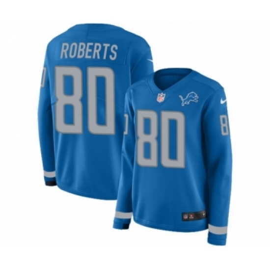 Women's Nike Detroit Lions #80 Michael Roberts Limited Blue Therma Long Sleeve NFL Jersey - Ujersey