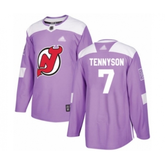Men's New Jersey Devils #7 Matt Tennyson Authentic Purple Fights Cancer Practice Hockey Jersey - Ujersey