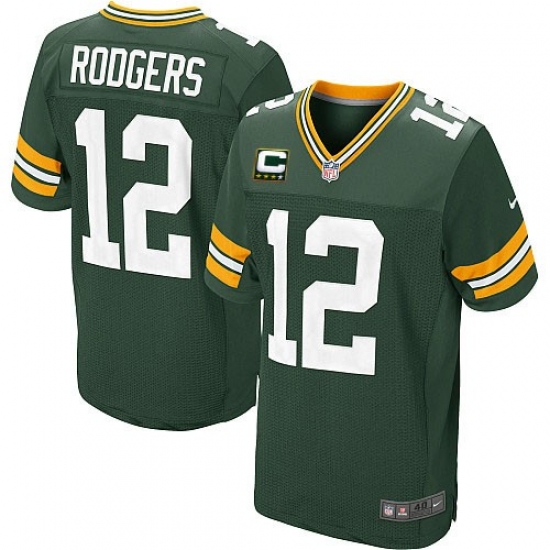 Men's Nike Green Bay Packers #12 Aaron Rodgers Elite Green Team Color C Patch NFL Jersey - Ujersey