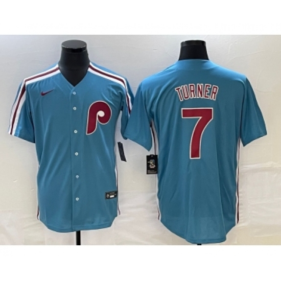 Men's Philadelphia Phillies #7 Trea Turner Blue Cool Base Nike Jersey - Ujersey
