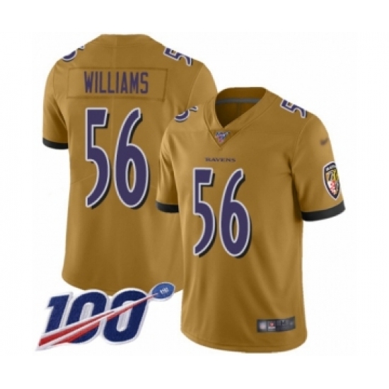Youth Baltimore Ravens #56 Tim Williams Limited Gold Inverted Legend 100th Season Football Jersey - Ujersey