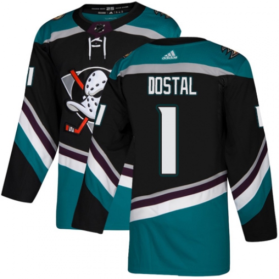Youth Adidas Anaheim Ducks #1 Lukas Dostal Authentic Black Teal Third NHL Jersey - Ujersey
