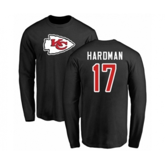 Football Kansas City Chiefs #17 Mecole Hardman Black Name & Number Logo Long Sleeve T-Shirt - Ujersey