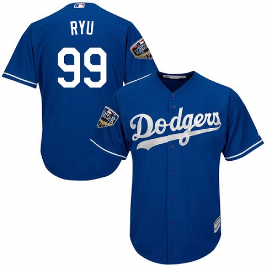 Youth Majestic Los Angeles Dodgers #99 Hyun-Jin Ryu Authentic Royal Blue Alternate Cool Base 2018 World Series MLB Jersey - Ujersey