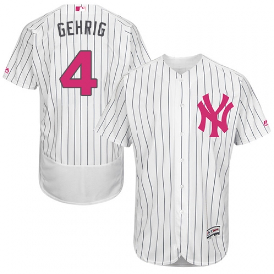 Men's Majestic New York Yankees #4 Lou Gehrig Authentic White 2016 Mother's Day Fashion Flex Base MLB Jersey - Ujersey