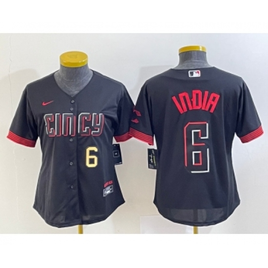 Women's Cincinnati Reds #6 Jonathan India Number Black 2023 City Connect Cool Base Stitched Jersey - Ujersey