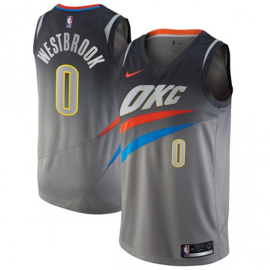 Men's Nike Oklahoma City Thunder #0 Russell Westbrook Authentic Gray NBA Jersey - City Edition - Ujersey