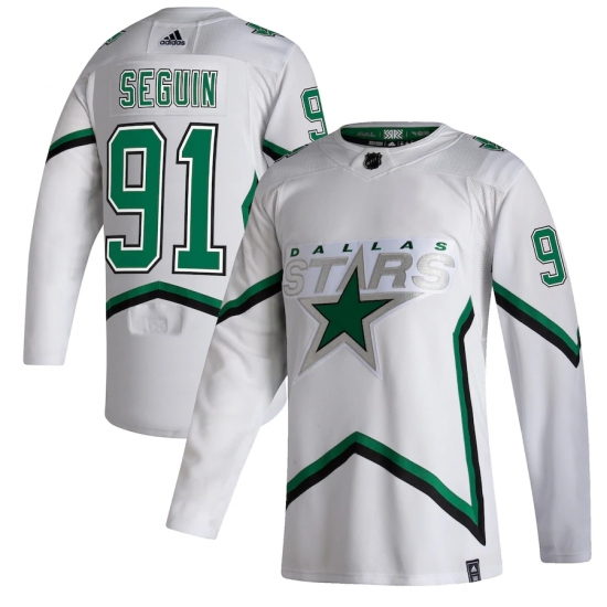 Men's Dallas Stars #91 Tyler Seguin adidas White 2020-21 Reverse Retro Authentic Player Jersey - Ujersey