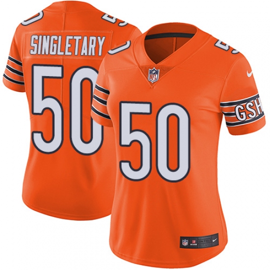 Women's Nike Chicago Bears #50 Mike Singletary Limited Orange Rush Vapor Untouchable NFL Jersey - Ujersey