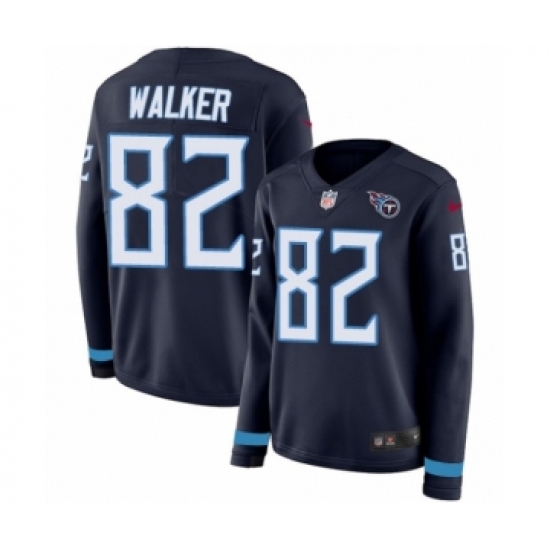 Women's Nike Tennessee Titans #82 Delanie Walker Limited Navy Blue Therma Long Sleeve NFL Jersey - Ujersey