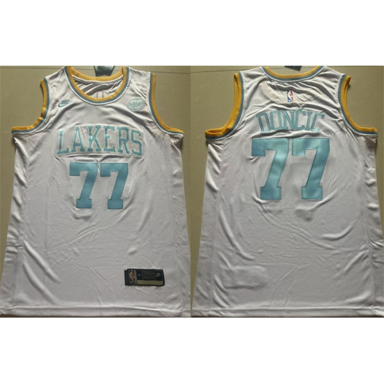Men's Los Angeles Lakers #77 Luka Doncic White 2025 Classic Edition Stitched Basketball Jersey - Ujersey