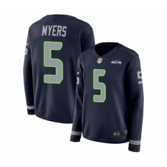 Women's Seattle Seahawks #5 Jason Myers Limited Navy Blue Therma Long Sleeve Football Jersey - Ujersey