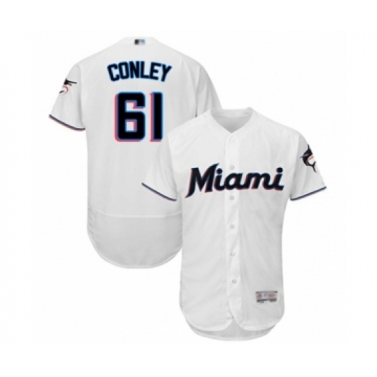Men's Miami Marlins #61 Adam Conley White Home Flex Base Authentic Collection Baseball Player Jersey - Ujersey
