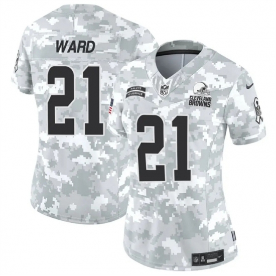 Women's Cleveland Browns #21 Denzel Ward 2024 F.U.S.E Arctic Camo Salute To Service Limited Stitched Jersey(Run Small) - Ujersey