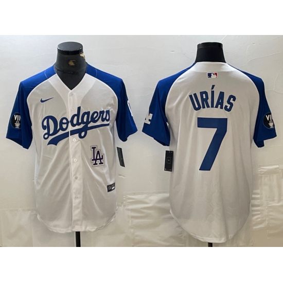 Men's Los Angeles Dodgers #7 Julio Urias White Blue Fashion Stitched Cool Base Limited Jerseys - Ujersey