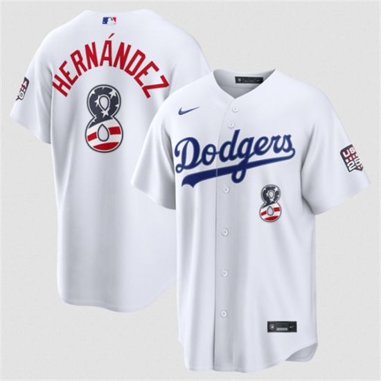 Men's Los Angeles Dodgers #8 Enrique Hernández White USA 250 Fourth of July Home Stitched Baseball Jersey - Ujersey