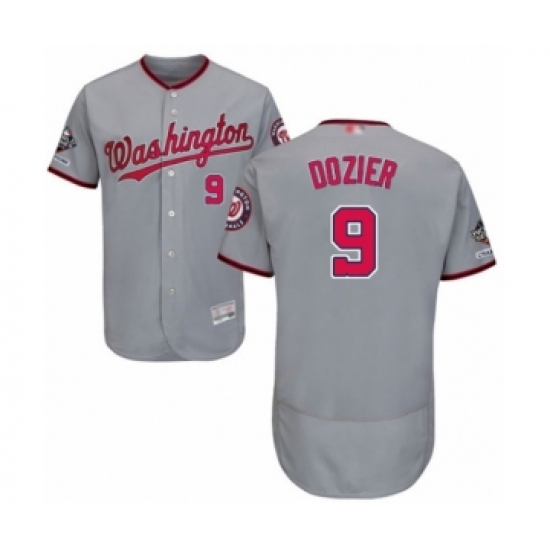 Men's Washington Nationals #9 Brian Dozier Grey Road Flex Base Authentic Collection 2019 World Series Champions Baseball Jersey - Ujersey