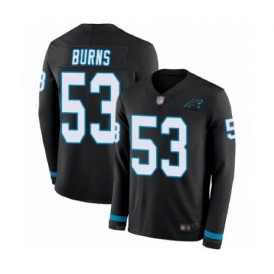 Men's Carolina Panthers #53 Brian Burns Limited Black Therma Long Sleeve Football Jersey - Ujersey